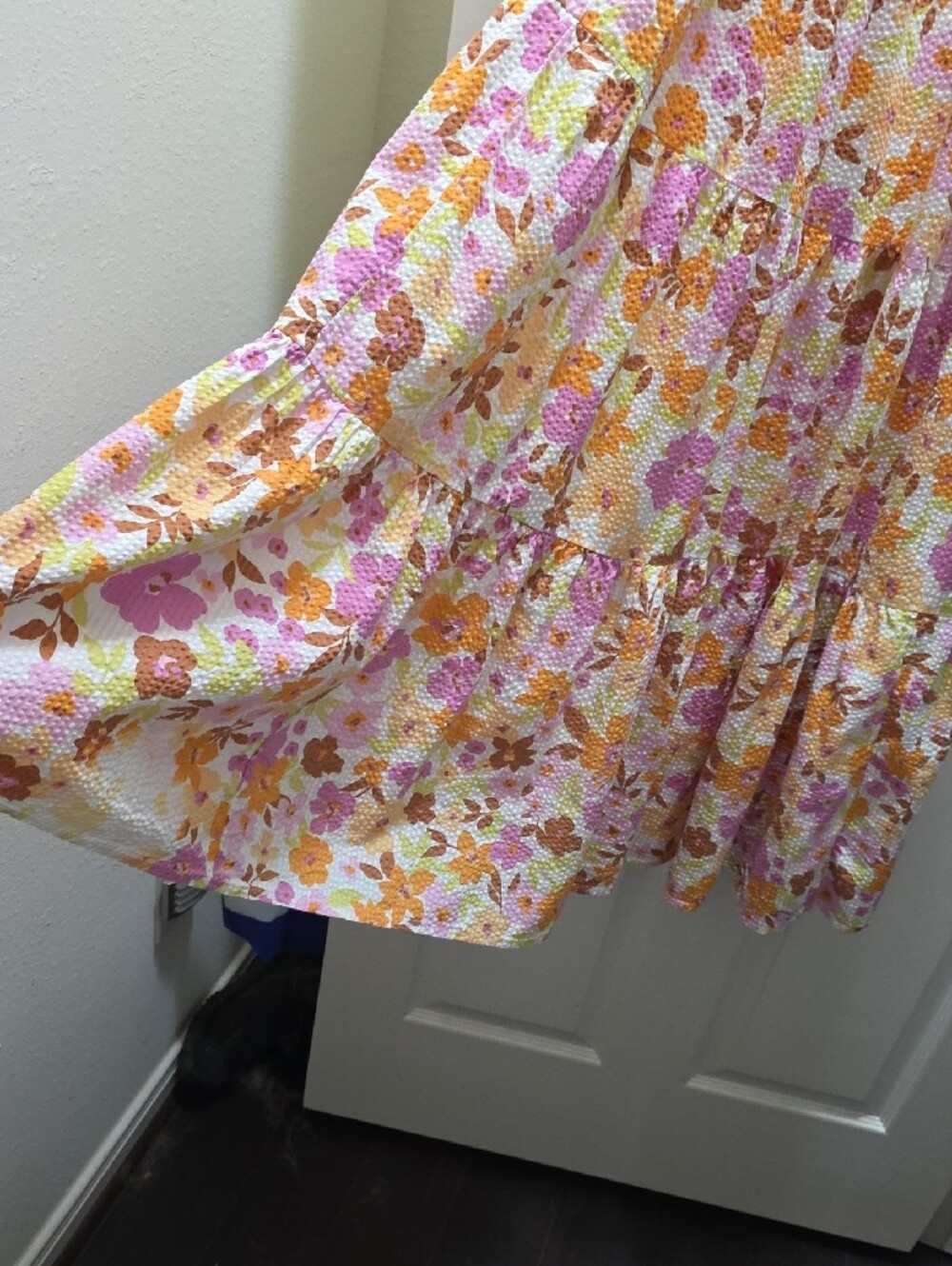Billabong Floral Puff-Sleeve Maxi Dress in Pink & Orange - Picture 6 of 10